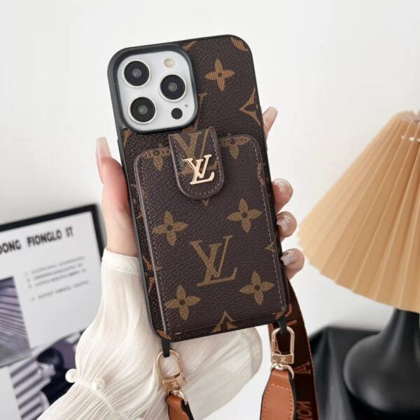 Louis Vuitton-inspired phone case with card holder for iPhone