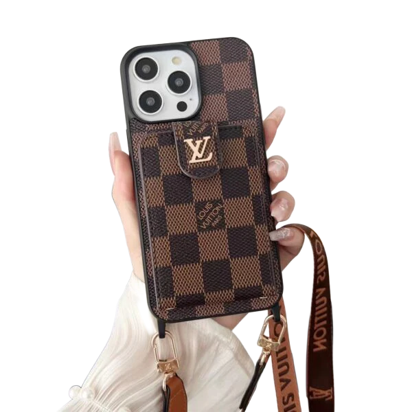 Louis Vuitton-inspired phone case with card holder for iPhone