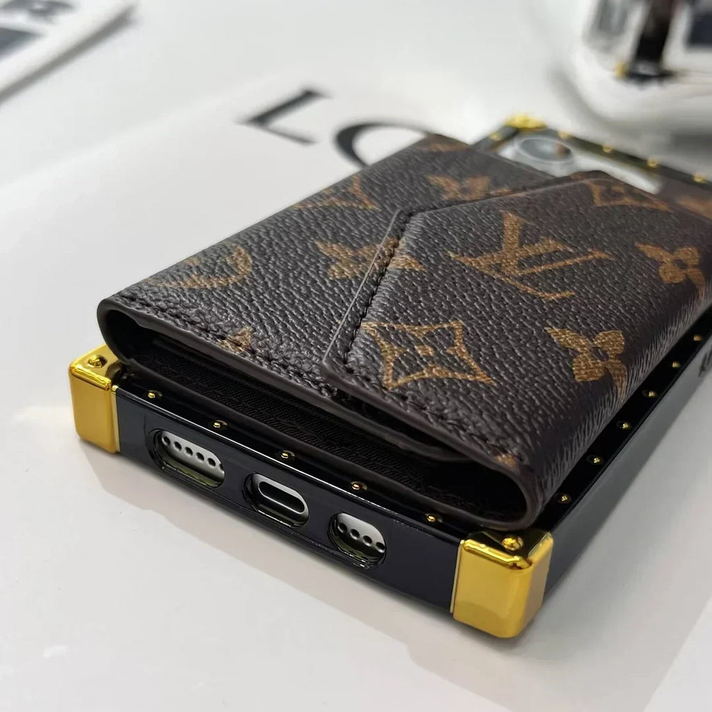 Louis Vuitton-inspired iPhone case with wallet card holder