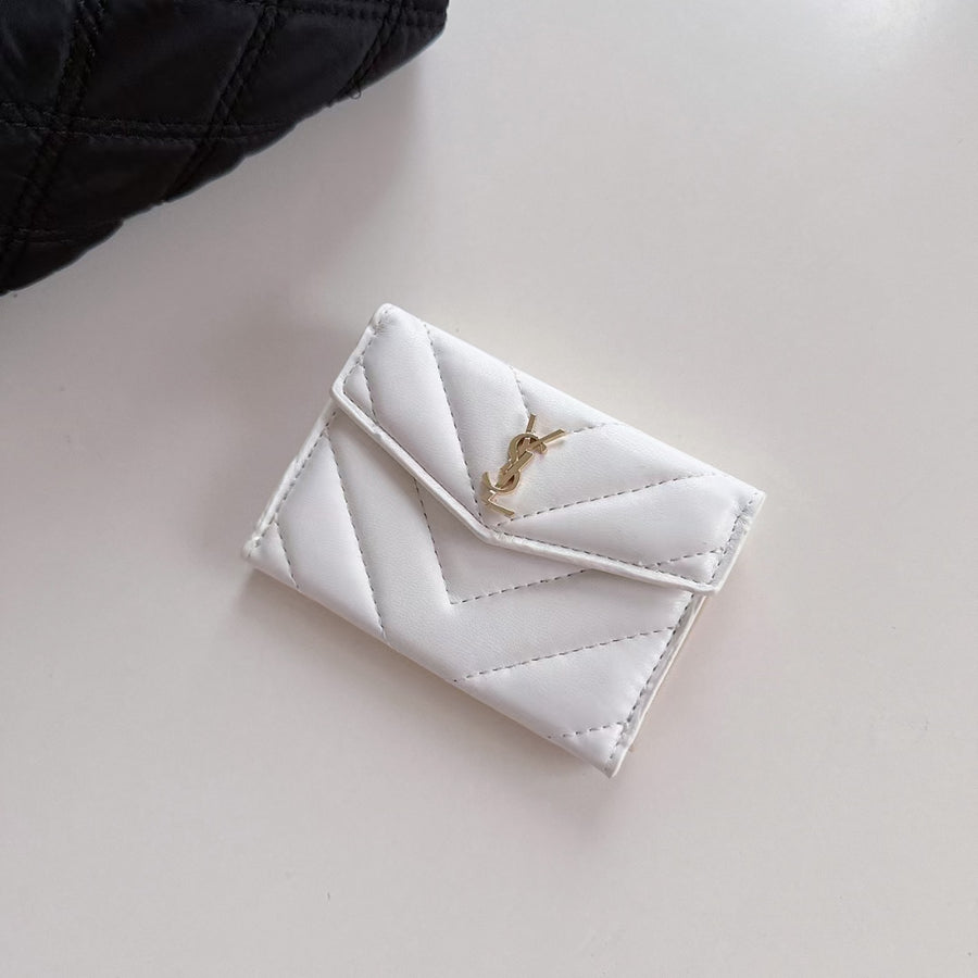 YSL-inspired chevron flap card wallet, white