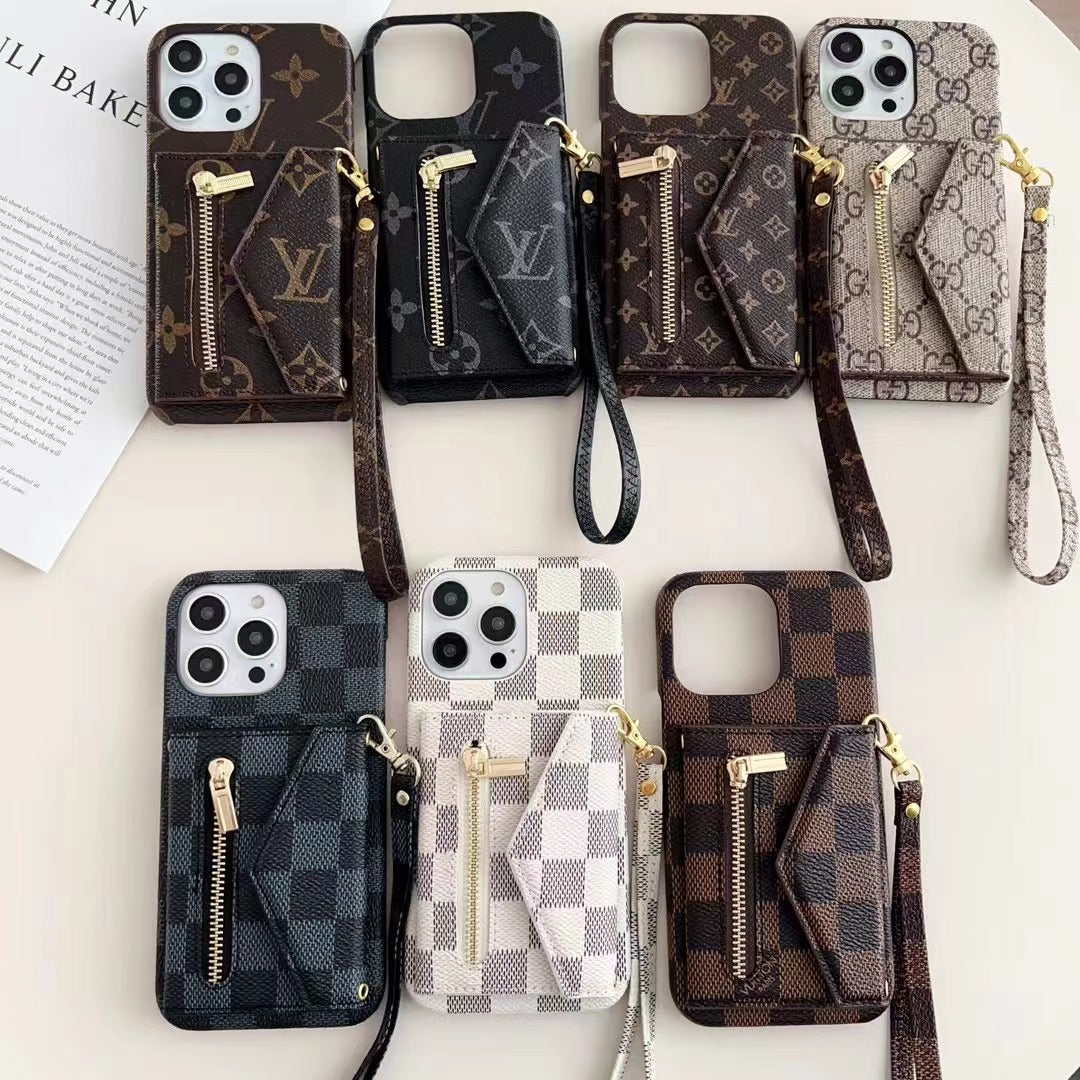 Louis Vuitton-inspired monogram wallet phone case with zip pocket