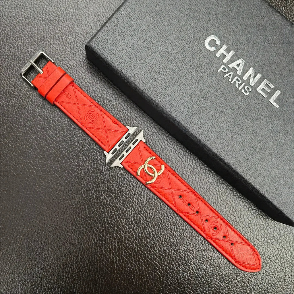 Gold monogram 3D embossed leather Apple Watch strap