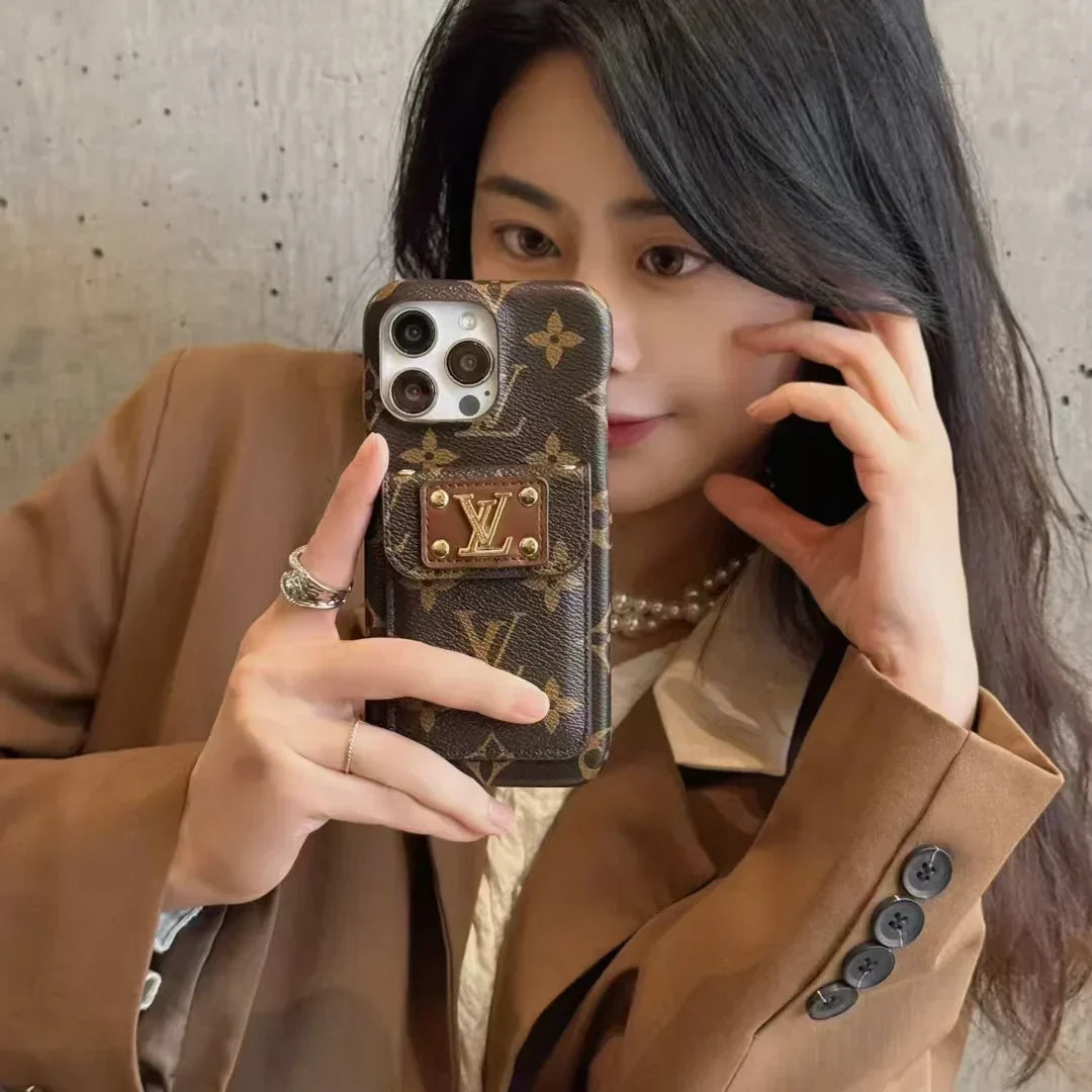 Louis Vuitton-inspired monogram canvas phone case with card holder