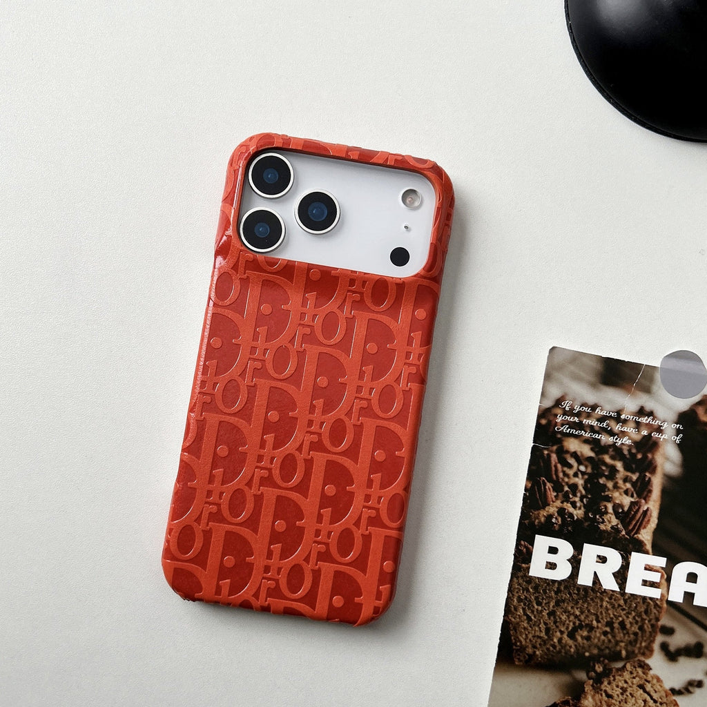 Dior-inspired leather phone case for iPhone 17 / 16 / 15 / 14, orange