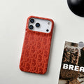 Dior-inspired leather phone case for iPhone 17 / 16 / 15 / 14, orange
