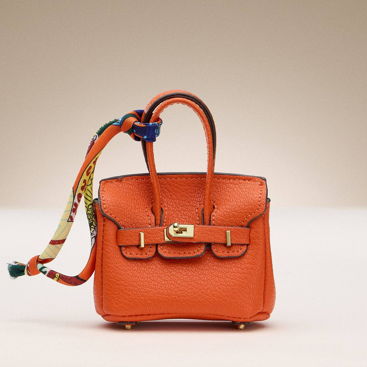Hermes-inspired leather bag for AirPods case, orange