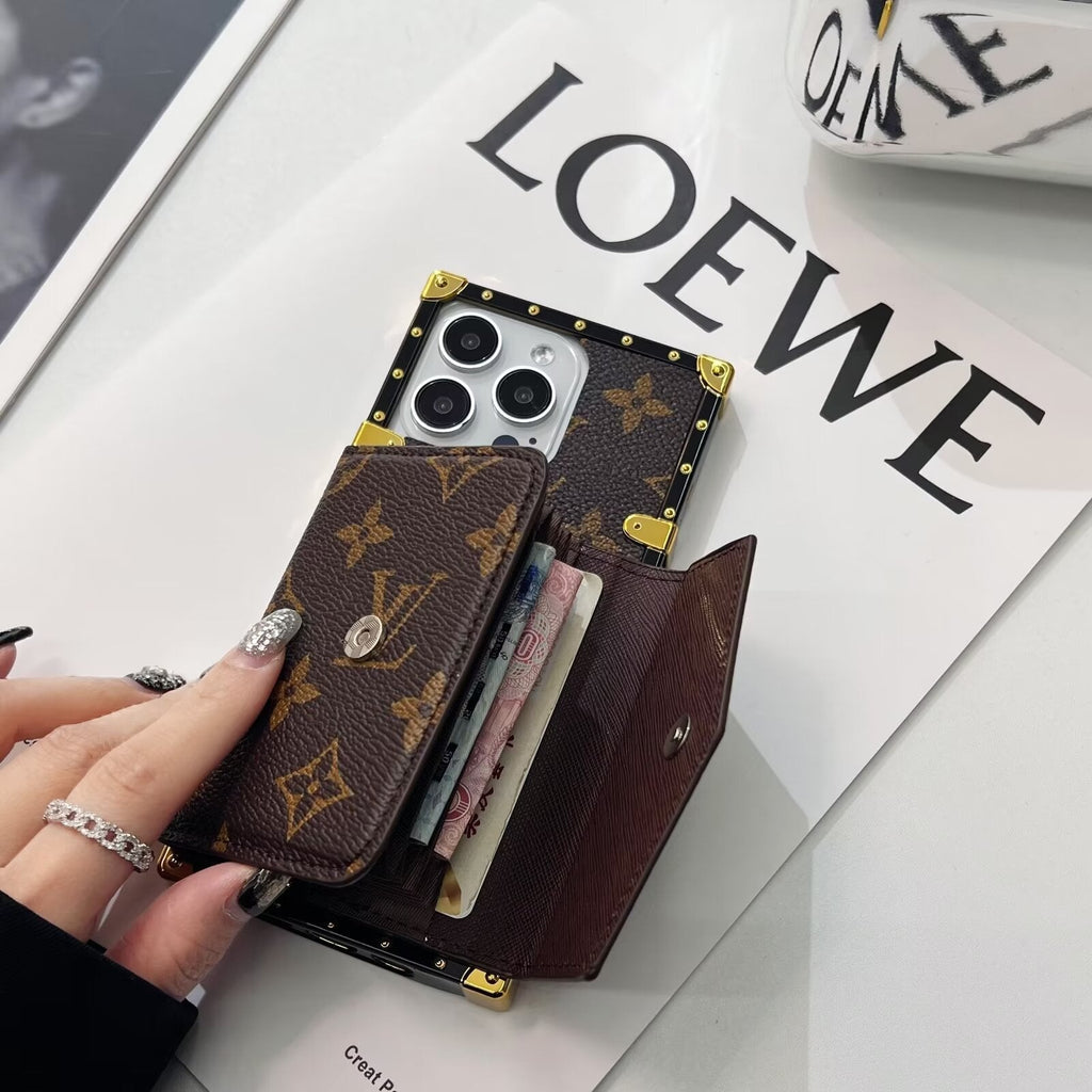 Louis Vuitton-inspired iPhone case with wallet card holder