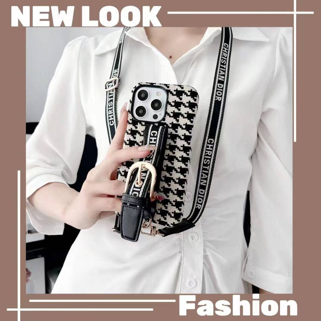 Dior-inspired lady phone case with lanyard for iPhone