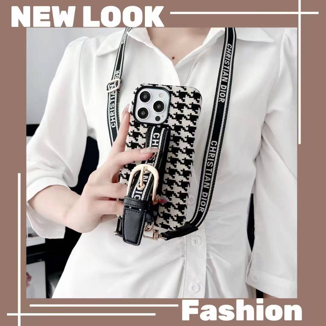 Dior-inspired lady phone case with lanyard for iPhone
