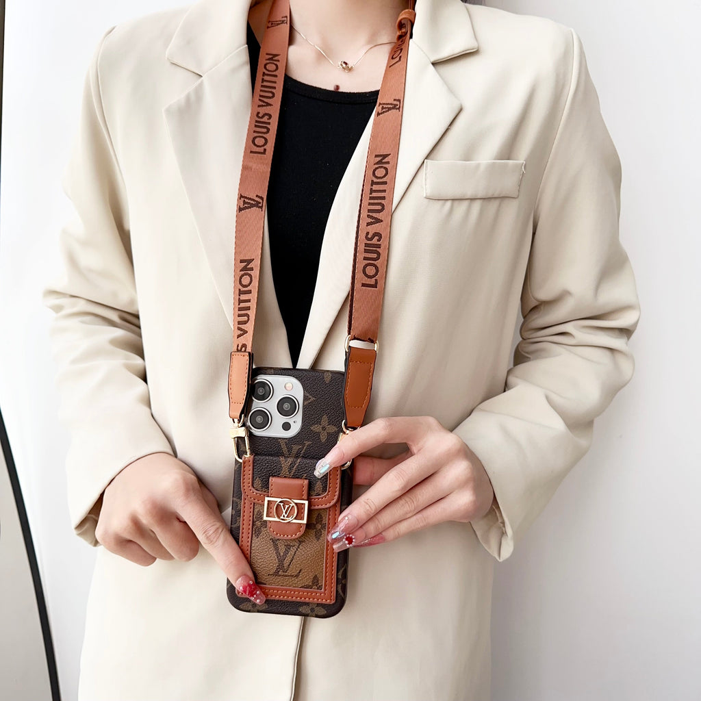 Louis Vuitton-inspired leather monogram crossbody iPhone case