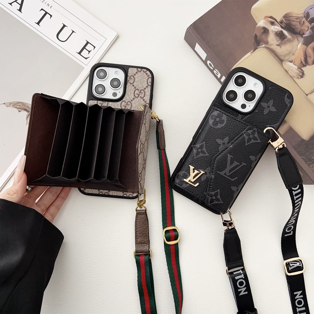 Louis Vuitton-inspired crossbody strap with wallet card holder