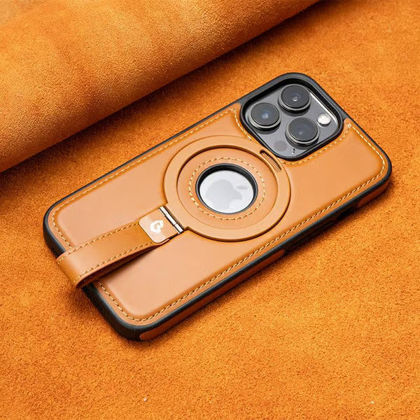 Full coverage shockproof leather magnetic stand iPhone case, brown
