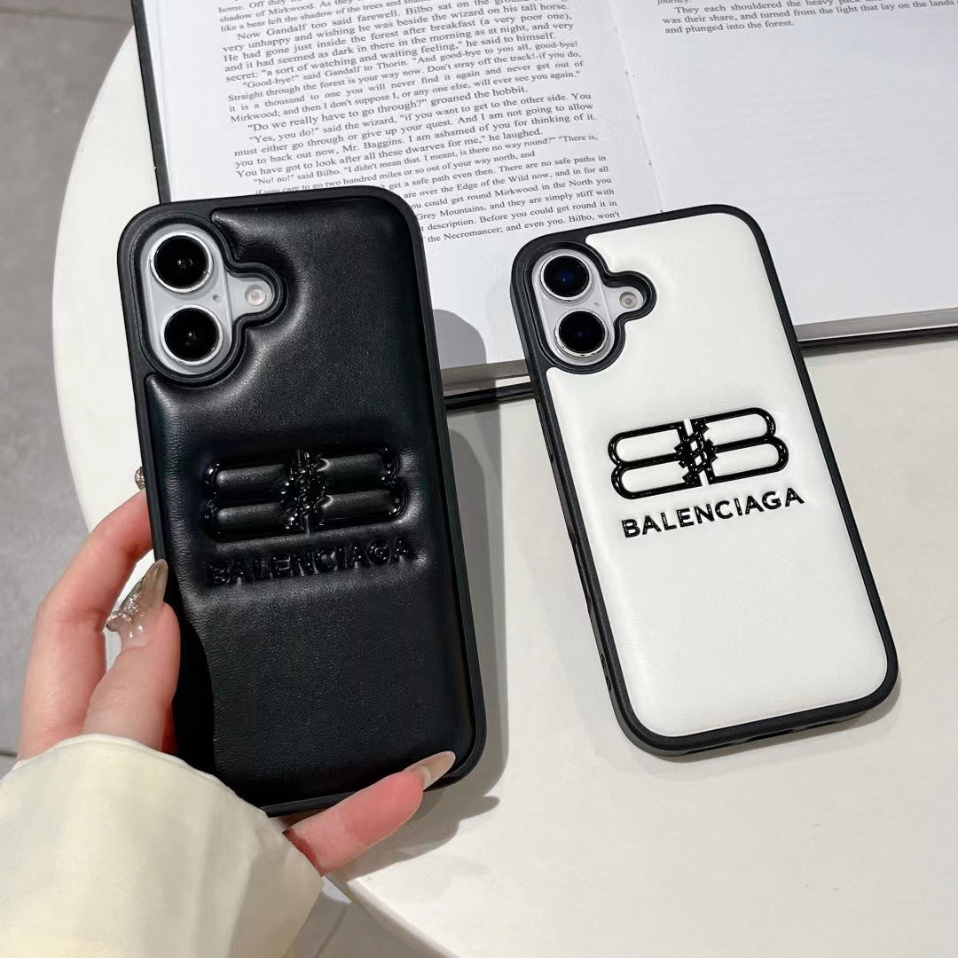 Balenciaga-inspired minimal iPhone 16 case with raised emblem