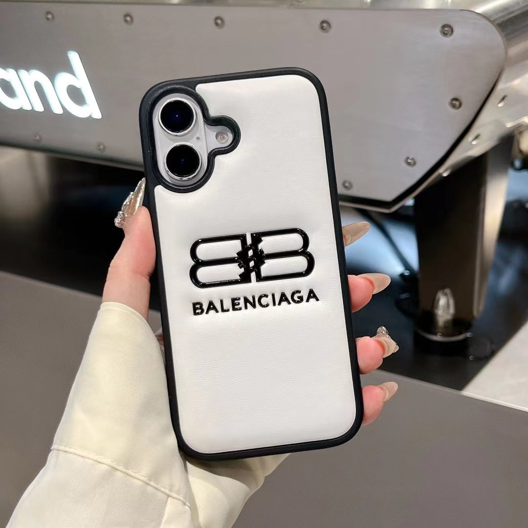 Balenciaga-inspired minimal iPhone 16 case with raised emblem
