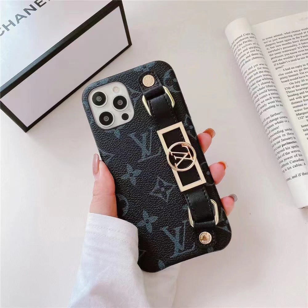 Louis Vuitton-inspired leather wrist band iPhone case