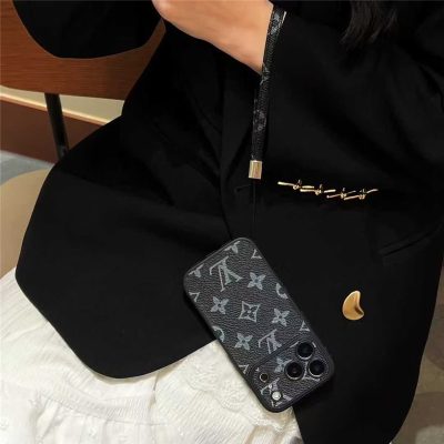 Louis Vuitton-inspired phone monogram case with strap for iPhone 17 / 16 / 15 / 14
