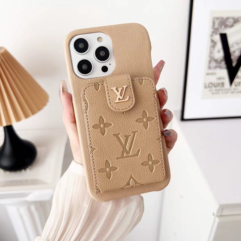 Louis Vuitton-inspired embossed iPhone 16 Pro case with metal detail