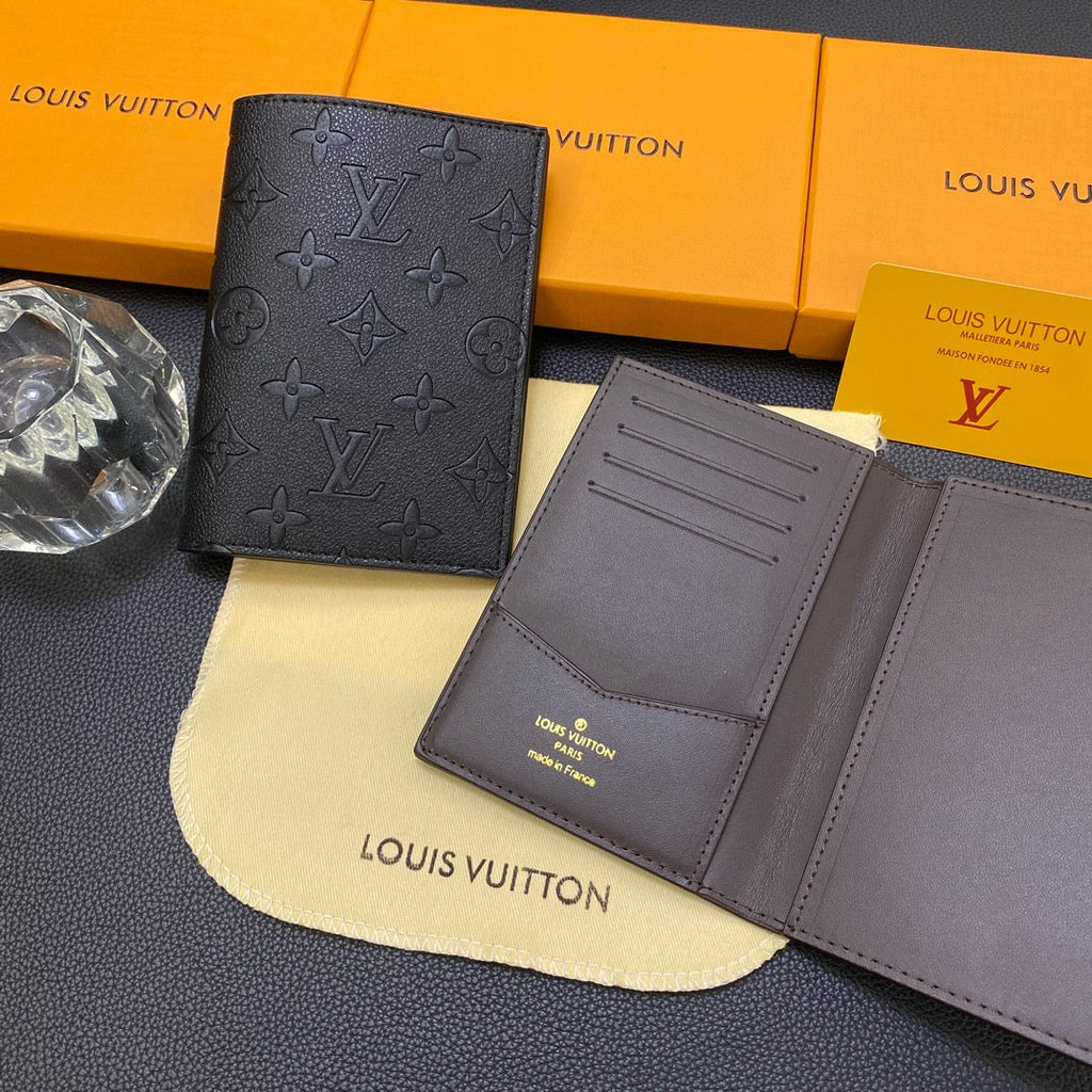 Louis Vuitton-inspired embossed monogram passport holder
