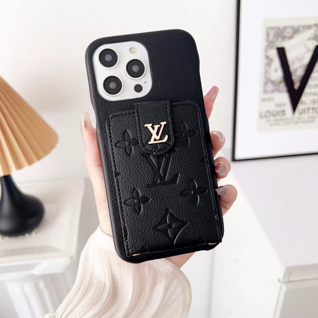 Louis Vuitton-inspired embossed iPhone 16 Pro case with metal detail