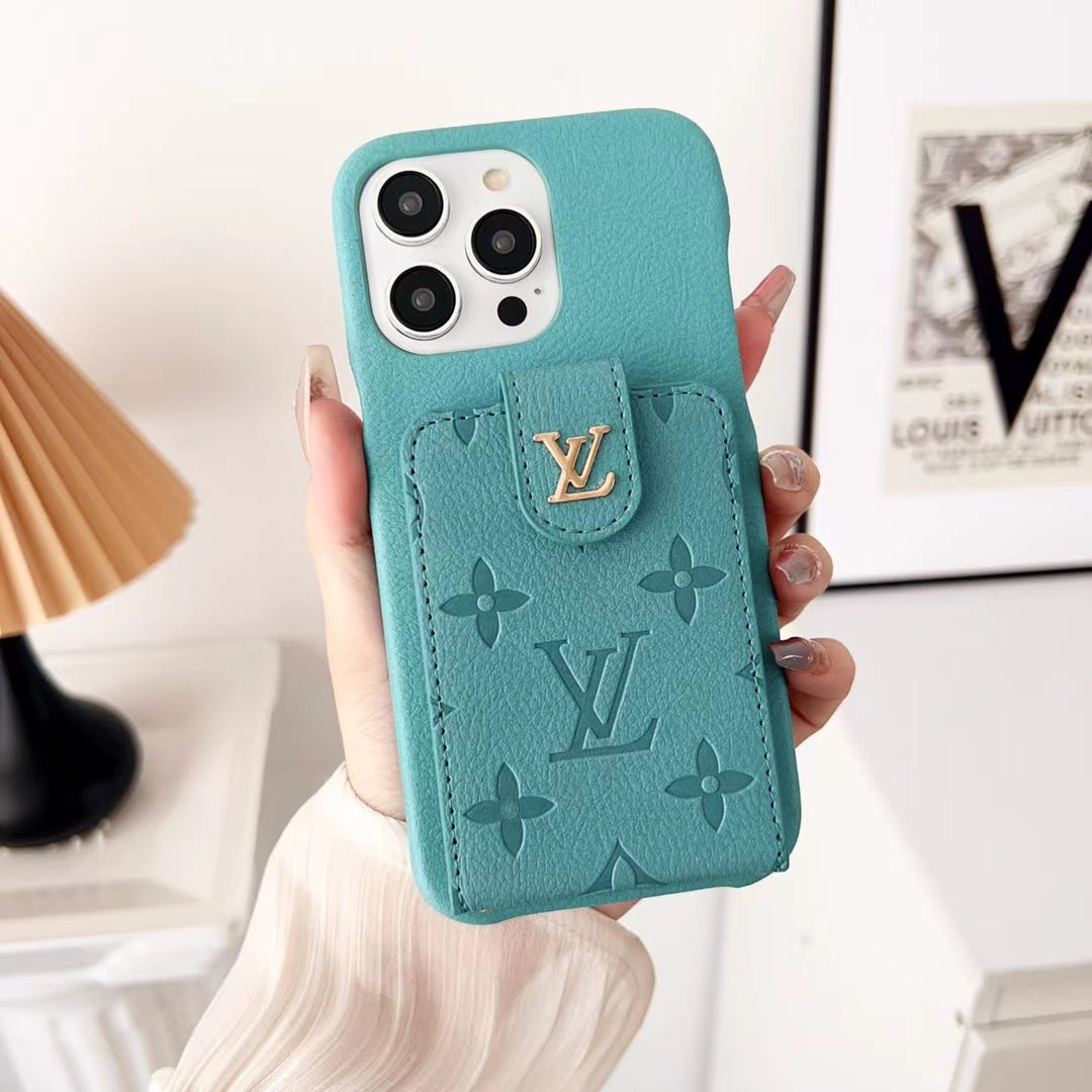 Louis Vuitton-inspired embossed iPhone 16 Pro case with metal detail