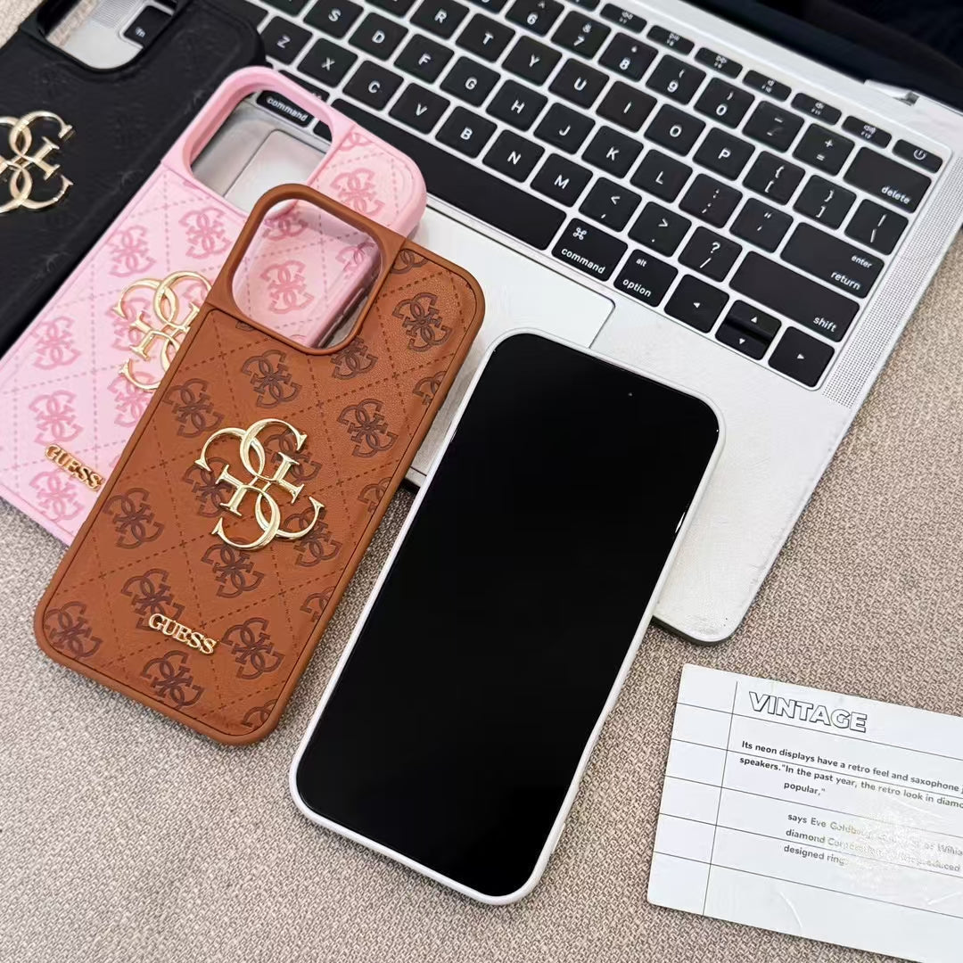 Guess-inspired monogram iPhone case with gold-tone detail
