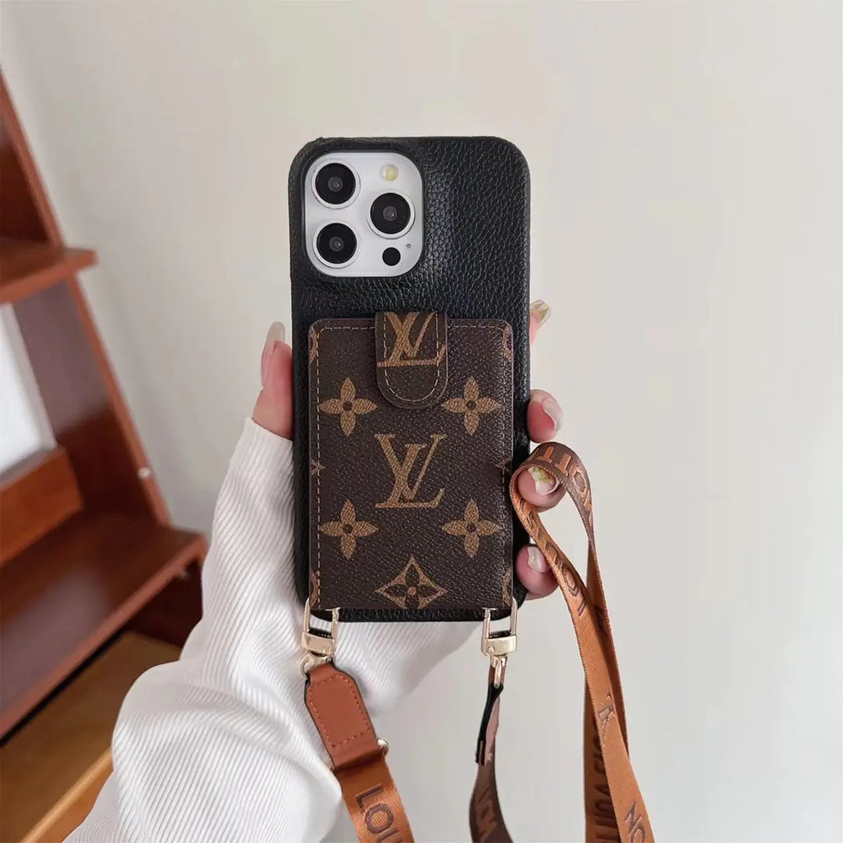 iPhone case with card holder and detachable lanyard