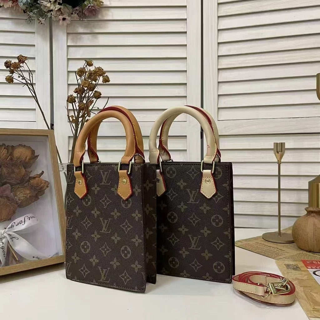 Louis Vuitton-inspired monogram mini tote bag with crossbody strap