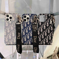 Dior-inspired all-over pattern phone case with hand strap
