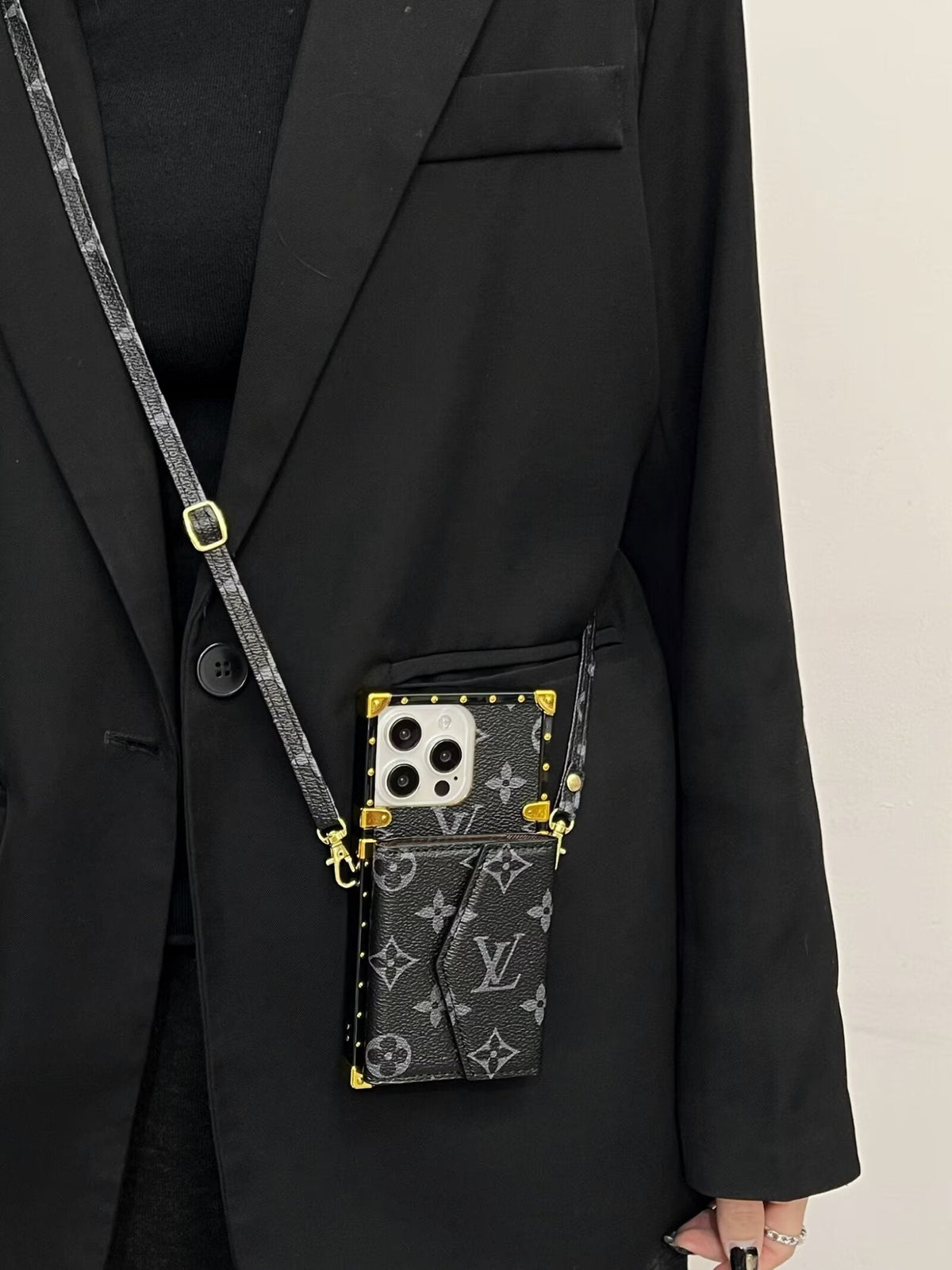 Louis Vuitton-inspired iPhone case with wallet card holder