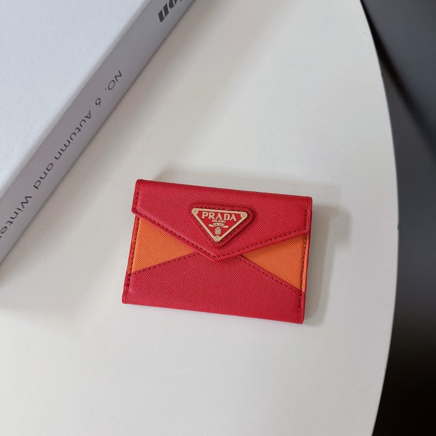 Prada-inspired two-tone envelope card wallet with triangle detail