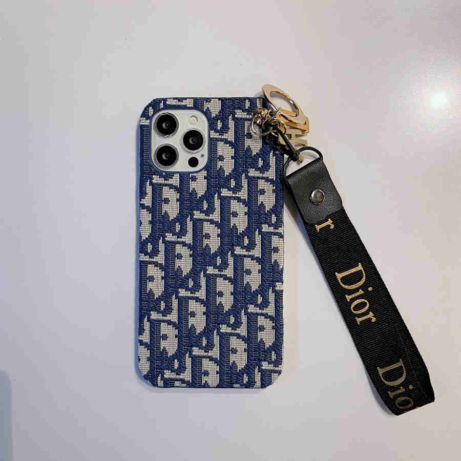 Dior-inspired all-over pattern phone case with hand strap