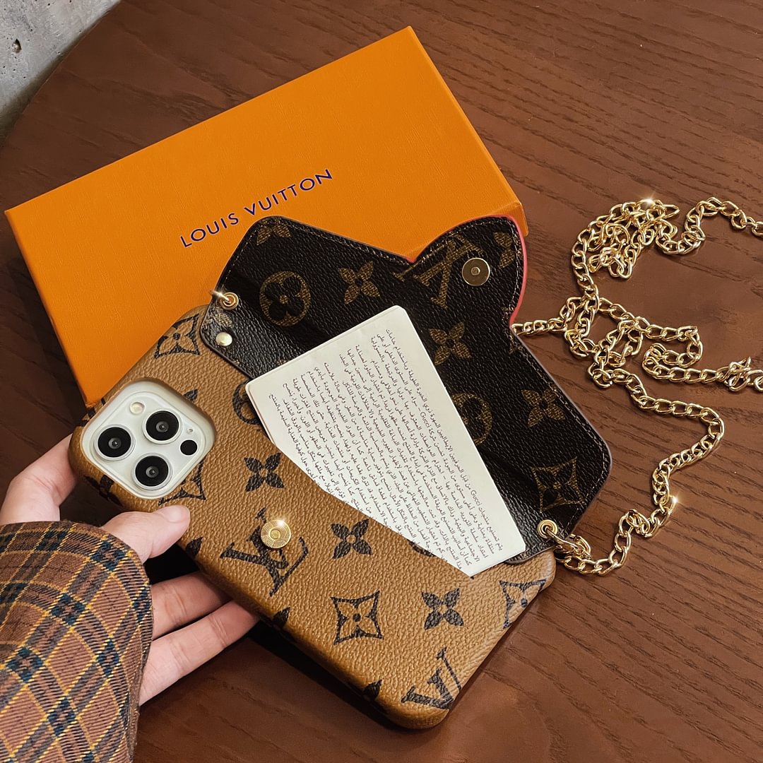 Louis Vuitton-inspired iPhone case with card holder and chain
