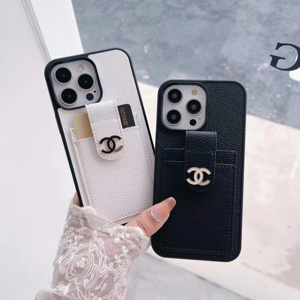 Chanel-inspired phone wallet case with contrast card pocket