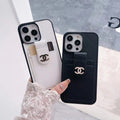 Chanel-inspired phone wallet case with contrast card pocket