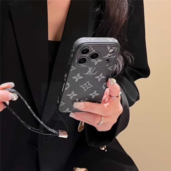 Louis Vuitton-inspired phone monogram case with strap for iPhone 17 / 16 / 15 / 14