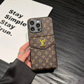 Louis Vuitton-inspired card holder canvas leather iPhone case, small brown monogram