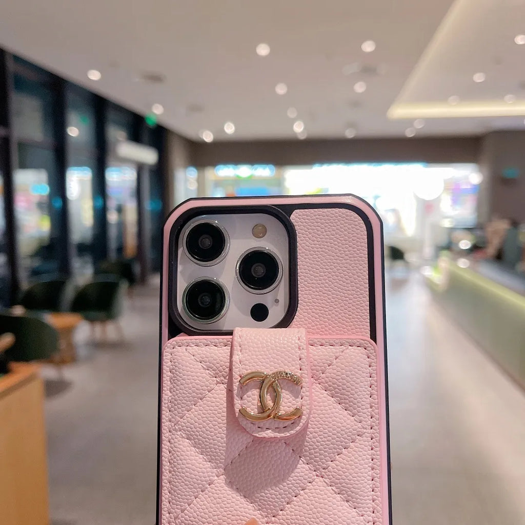 Chanel-inspired quilted phone case with card holder
