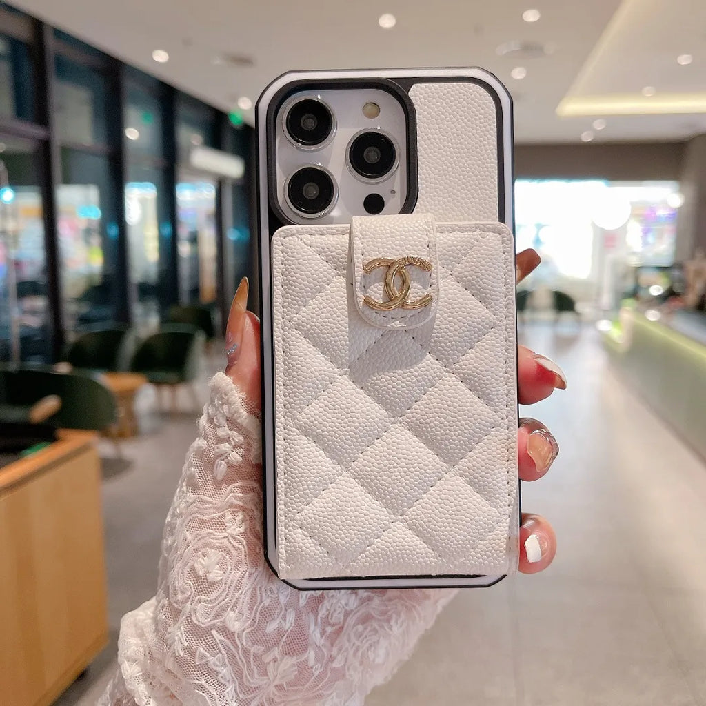 Chanel-inspired quilted phone case with card holder