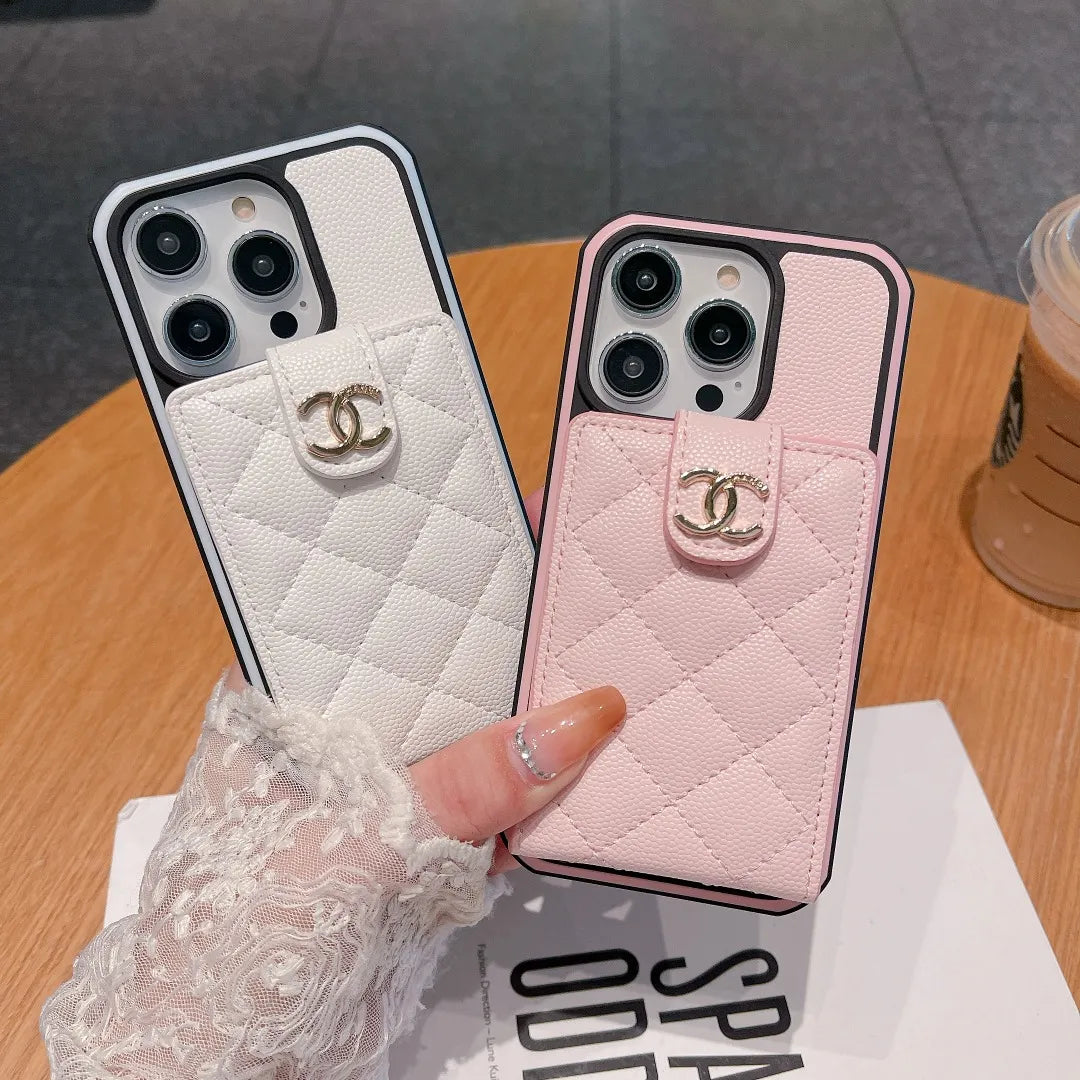 Chanel-inspired quilted phone case with card holder