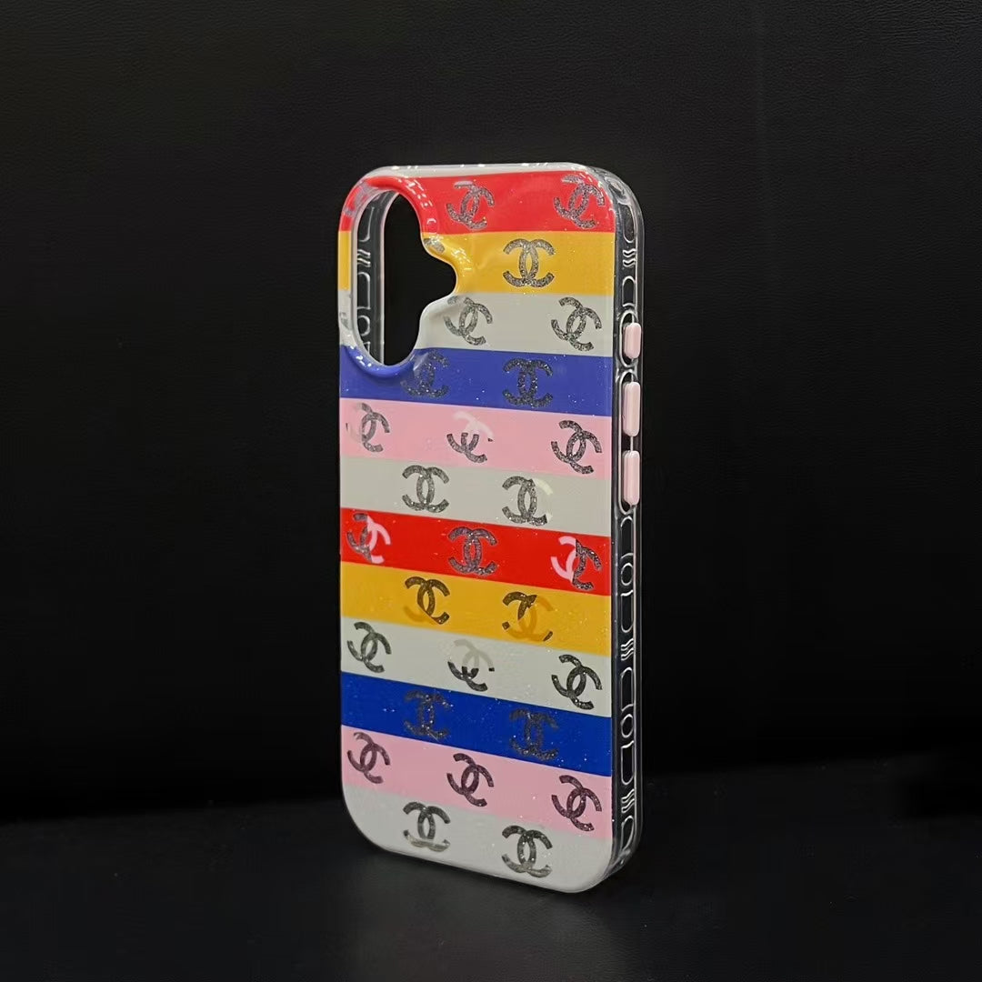 Chanel-inspired rainbow stripe iPhone 16 case