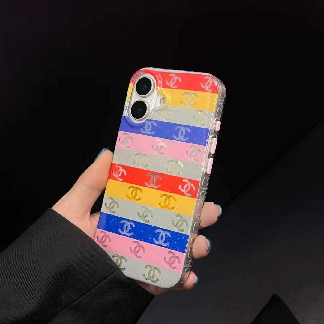 Chanel-inspired rainbow stripe iPhone 16 case