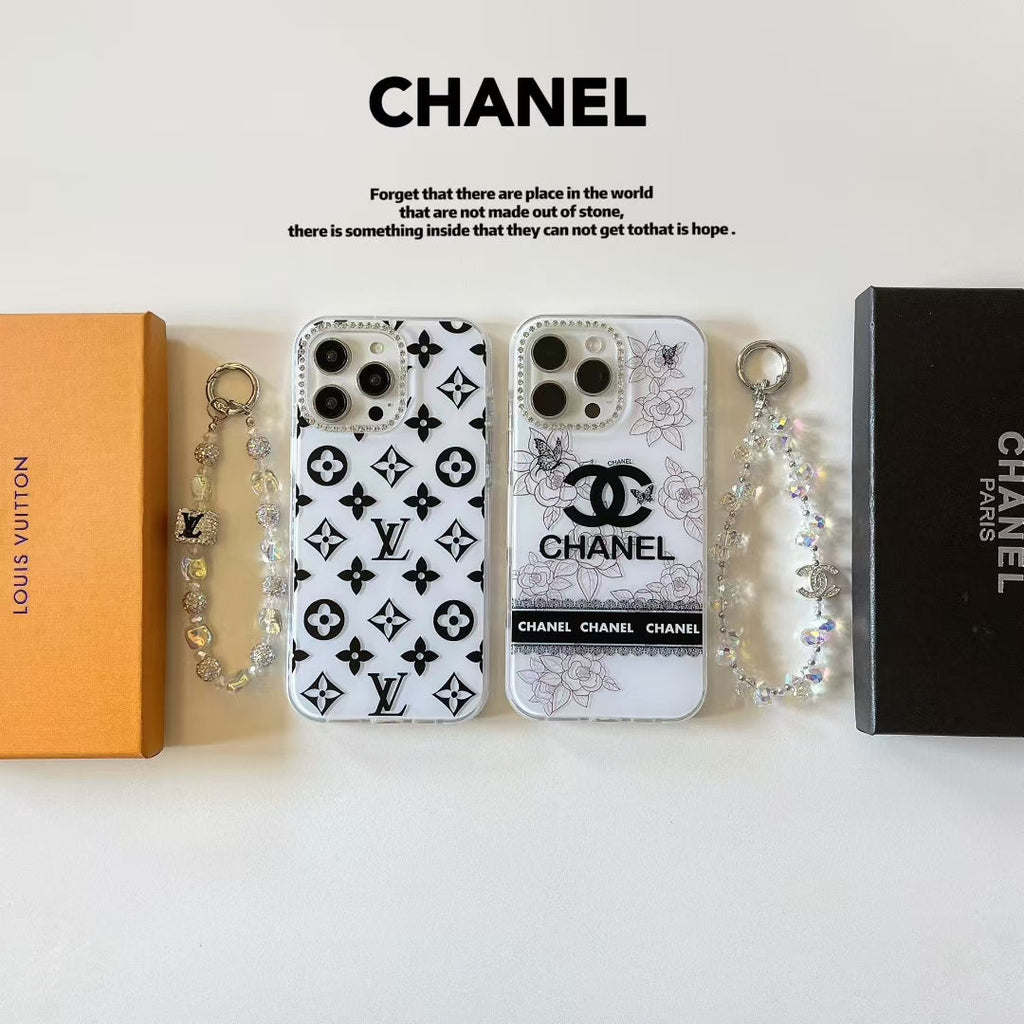 Louis Vuitton-inspired monogram iPhone 16 case with pearl detail