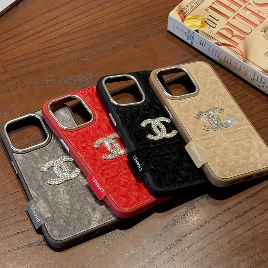 Chanel-inspired textured iPhone 16 Pro case with emblem