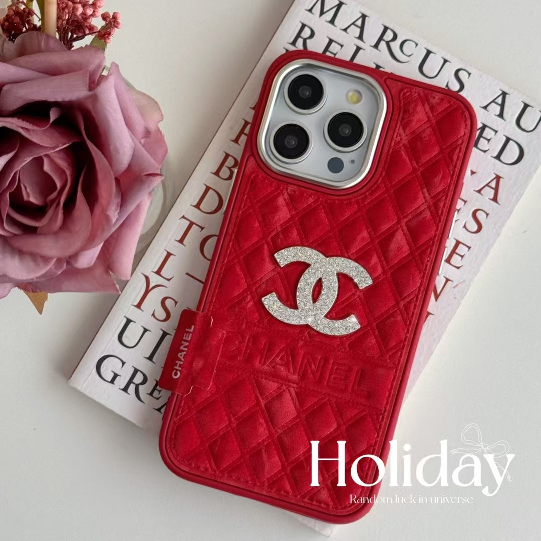 Chanel-inspired textured iPhone 16 Pro case with emblem