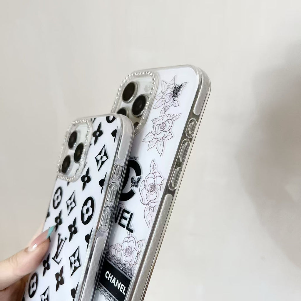 Louis Vuitton-inspired monogram iPhone 16 case with pearl detail
