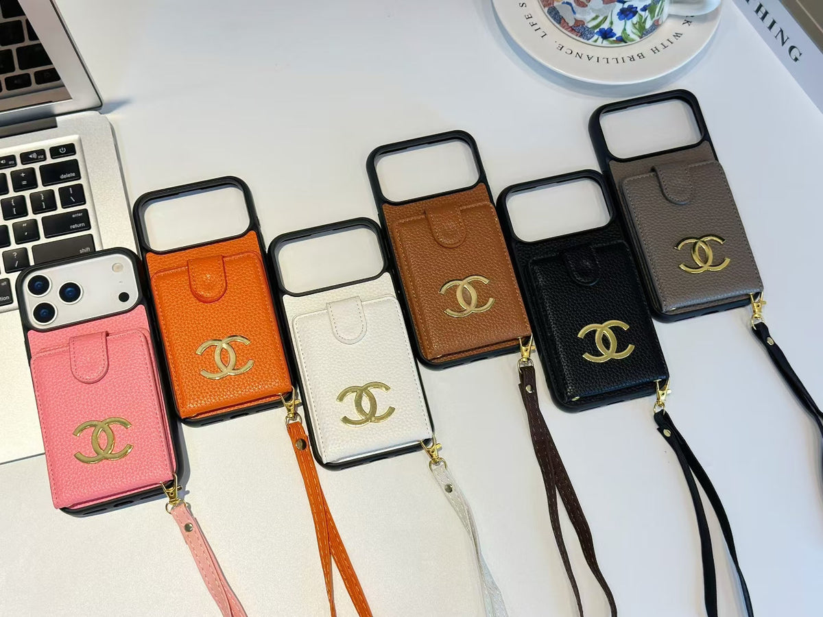 Chanel-inspired iPhone 17 case with card holder and metal detail