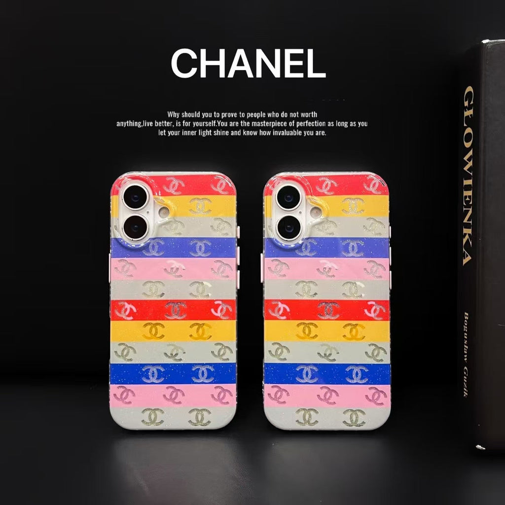 Chanel-inspired rainbow stripe iPhone 16 case