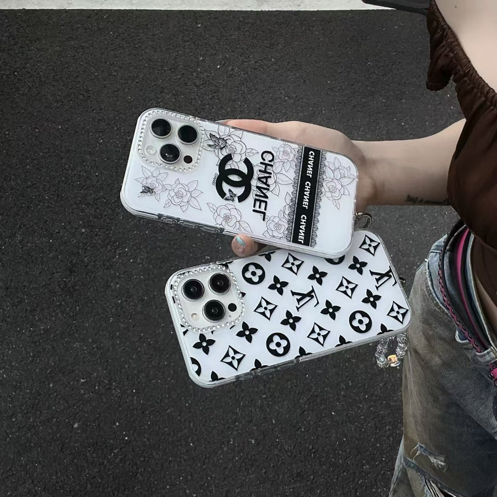 Louis Vuitton-inspired monogram iPhone 16 case with pearl detail