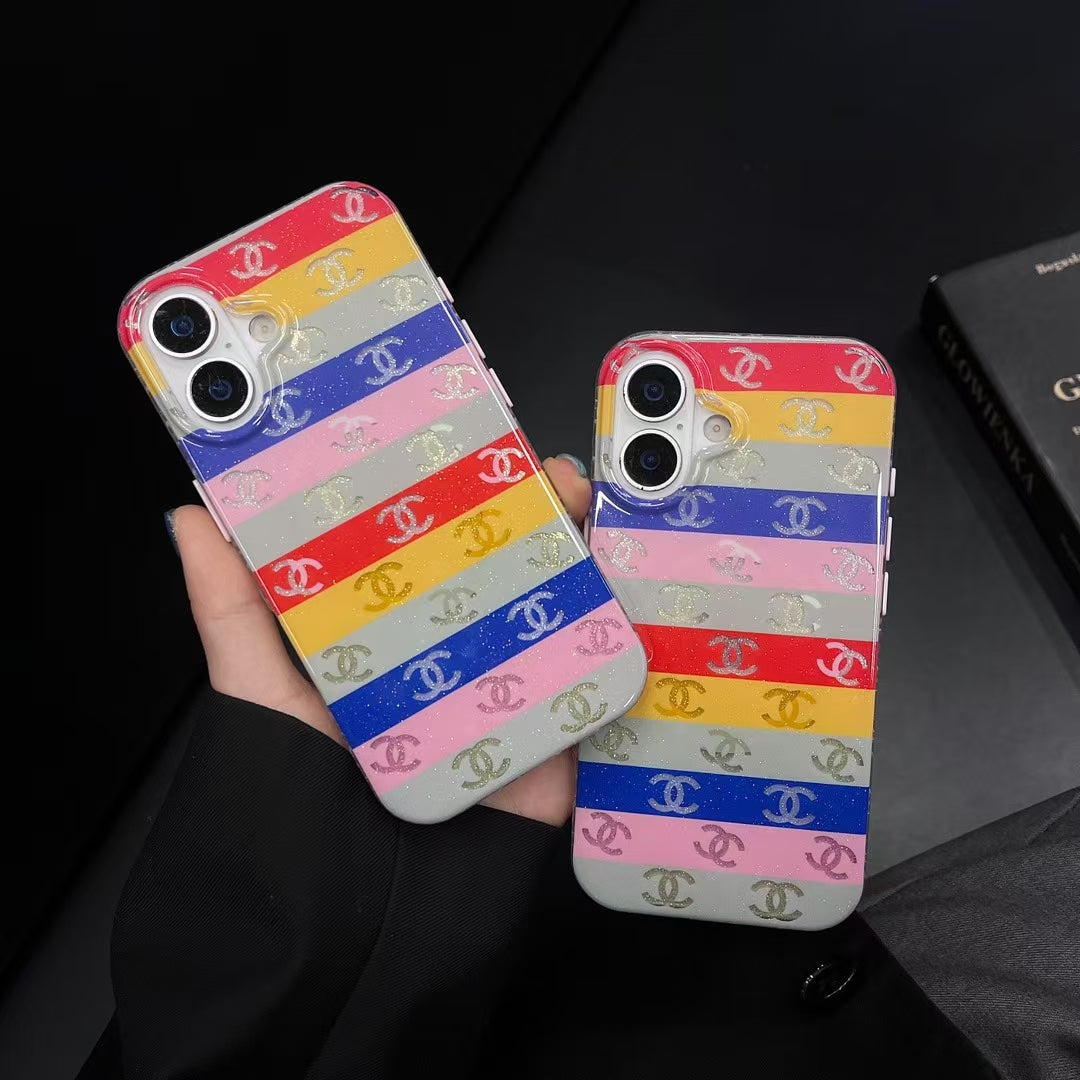 Chanel-inspired rainbow stripe iPhone 16 case