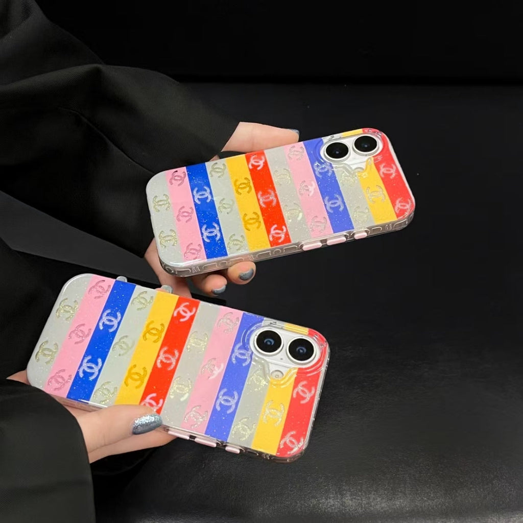 Chanel-inspired rainbow stripe iPhone 16 case